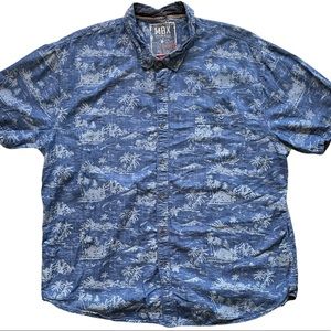 MBX Denim Wear Shirt Sz XXL SLIM FIT Men's Hawaiian Blue Short Sleeve Button Up